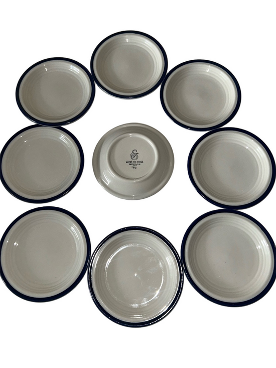 Sterling China Other - Set of 8 Vintage Sterling China Bread & Butter Plates Wellsville Ohio Blue Rim